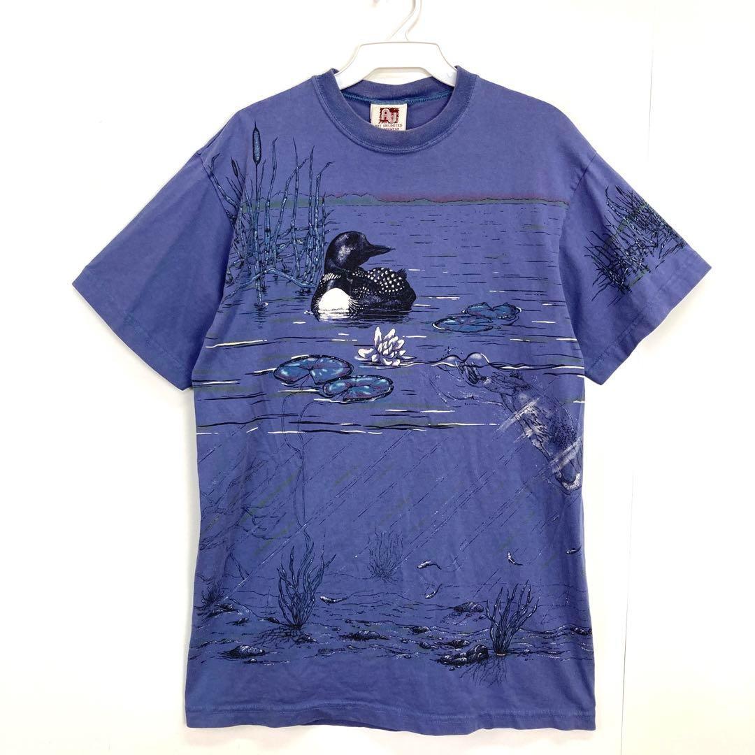 ARTUNLIMITED両面アニマルビンテージTシャツ総柄鳥パープル30414