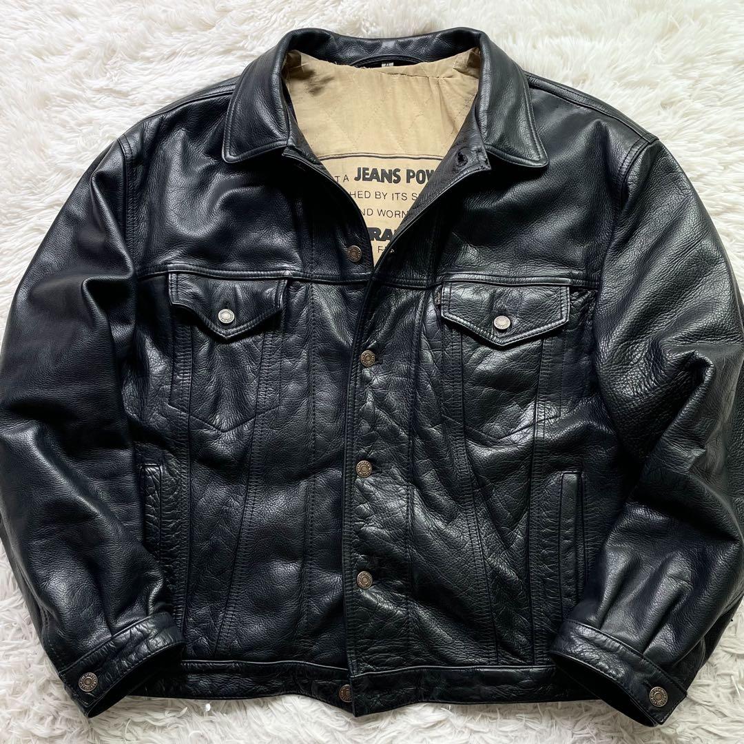 希少 80s XLサイズ Levis レザージャケット シボ革 黒 ヴィンテージ