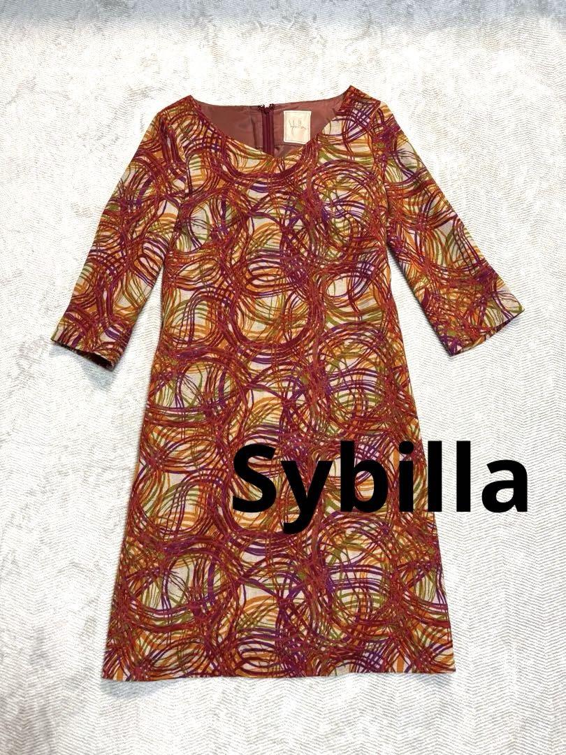 a132 Sybilla シビラ ホコモモラ レッド柄物ウールワンピース 赤色