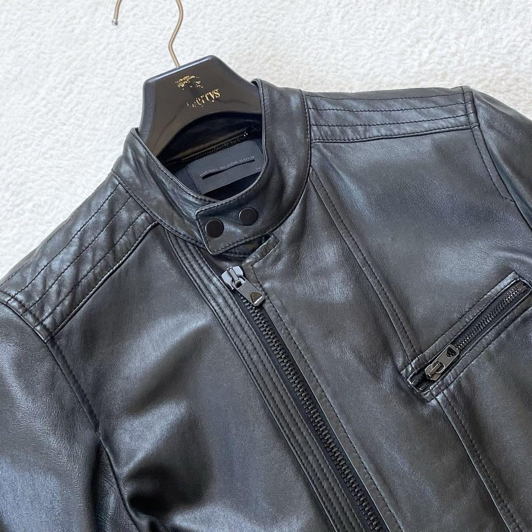 DIESEL BLACK GOLD レザージャケット 羊革 切り替え 黒 44