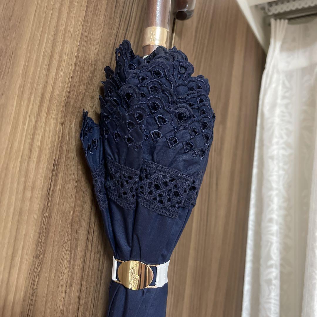 新品✨ポロラルフローレン　晴雨兼用日傘　長傘　フリル　エンブロイダリー　ネイビー