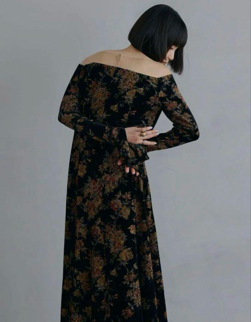スーツ・フォーマル・ドレス ameri FLOWER PRINT VELOUR DRESS