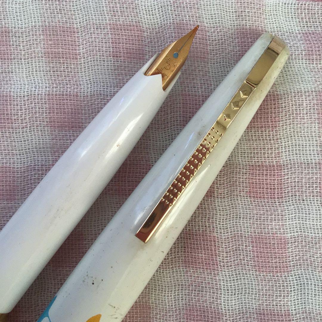プラチナ 18K 18金 万年筆 ショート 白軸 イチョウ 細字 軟 廃盤