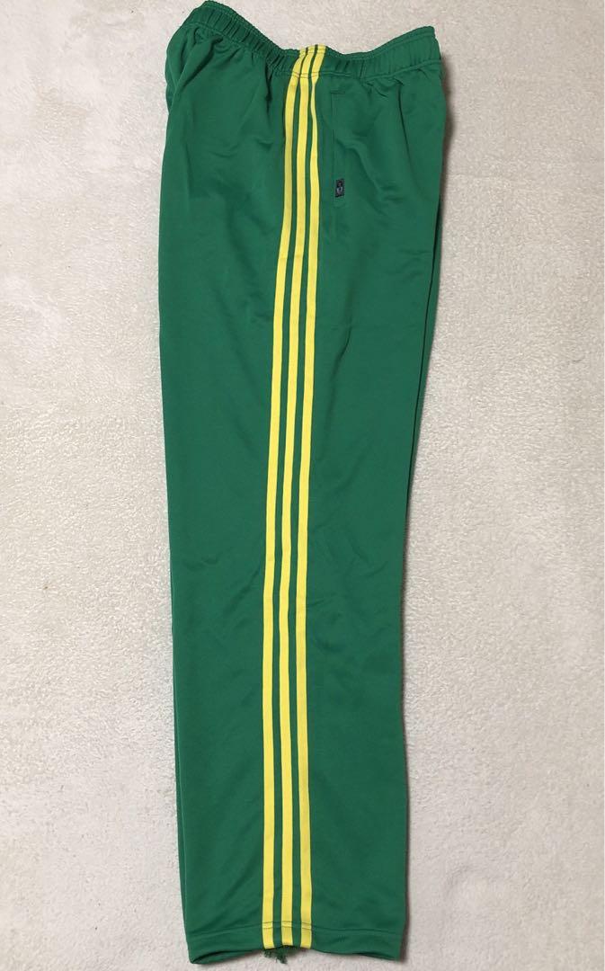 【希少】adidas トラックパンツ　万国旗タグ　緑×黄　ブラジル　ジャージ　O