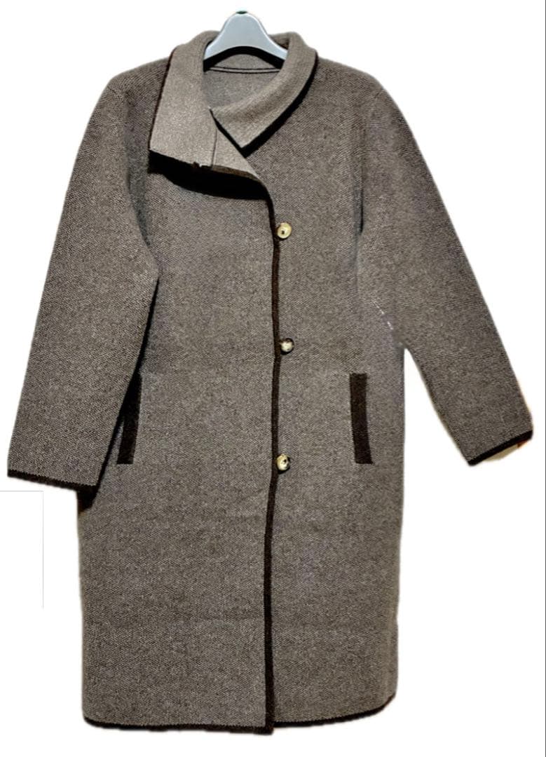 某有名メーカー品、新作最高級ヤク毛100％無染色ジャガード網ステンカラーコート2