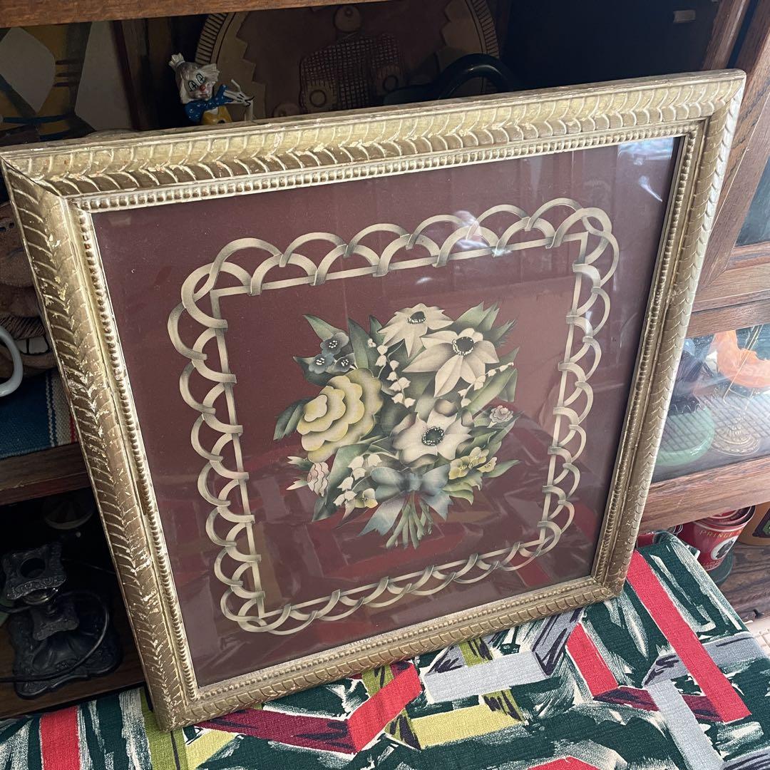 希少品！50's〜アメリカアンティーク　花の壁掛け　USAヴィンテージ雑貨蚤の市