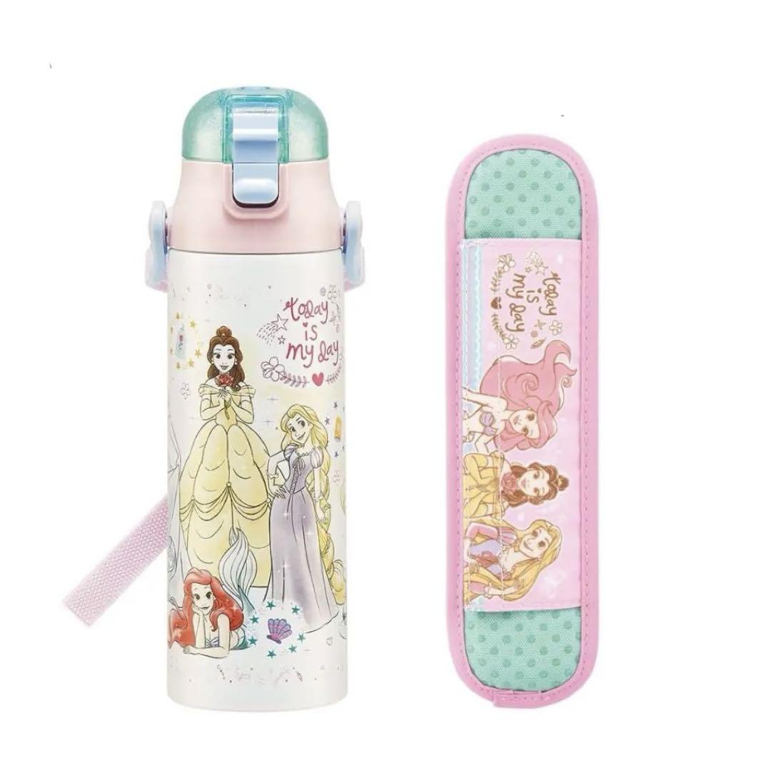 新品プリンセスステンレスボトル水筒580ml 肩ベルト2点セット