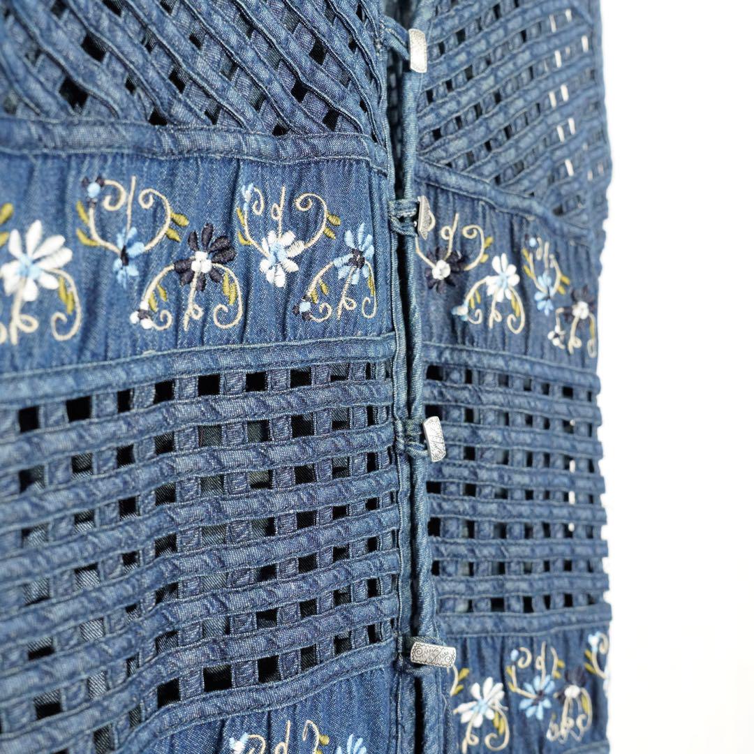 USA VINTAGE/アメリカ古着お花刺繍メッシュデザインデニムべスト