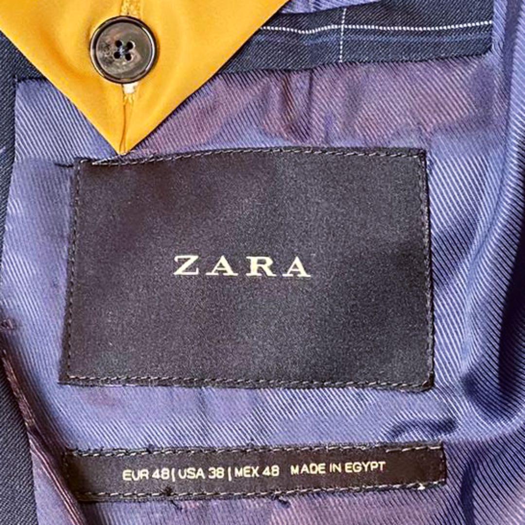ますようよ 極美品♡ZARA 2B ウィンドウペン 濃紺 M UeD4s-m76645894531 スーツ セットアップ シングル ボタン