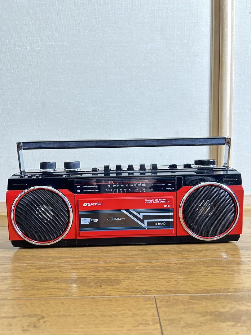 美品 SANSUI Bluetooth ラジカセ SCR-B2 赤 昭和レトロ 極美品】SANSUI Bluetooth機能搭載ステレオラジオカセット SCR