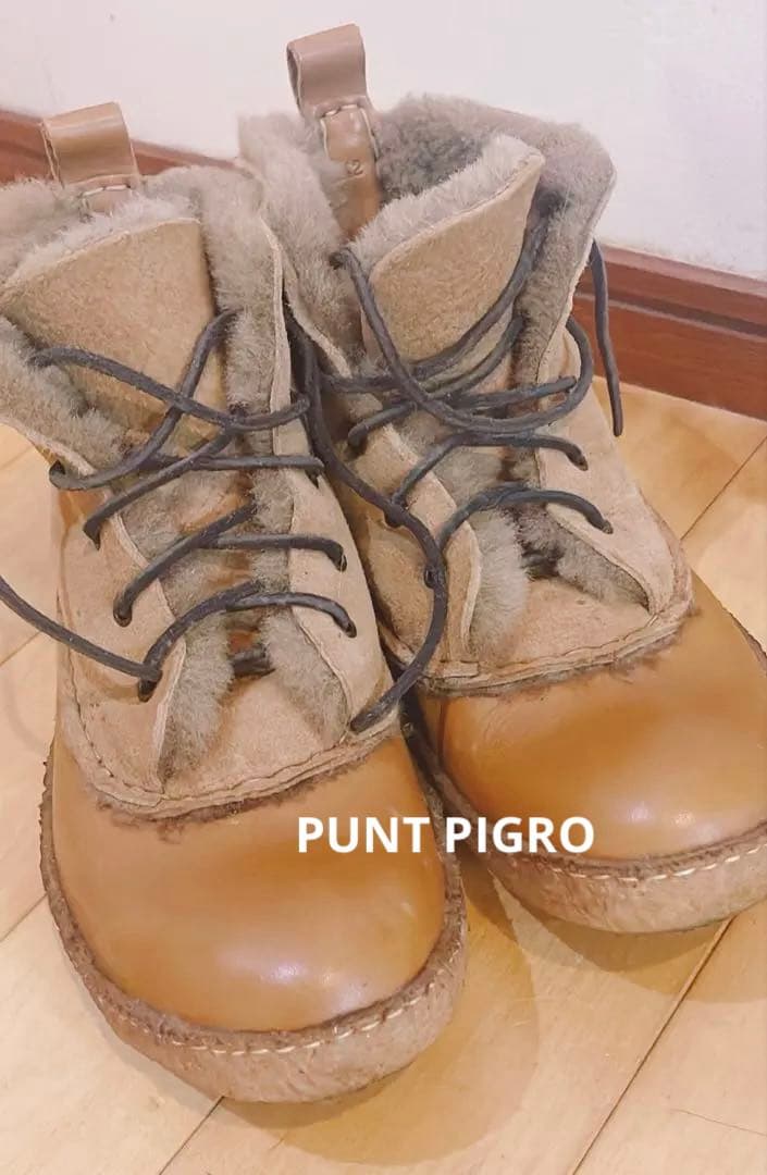 プントピグロPunt Pigro イタリア製レザーブーツシープスキンレースアップ27cm