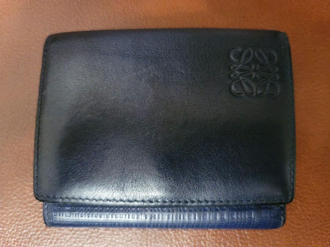 LOEWE 三つ折り財布 ネイビーレザーロエベ