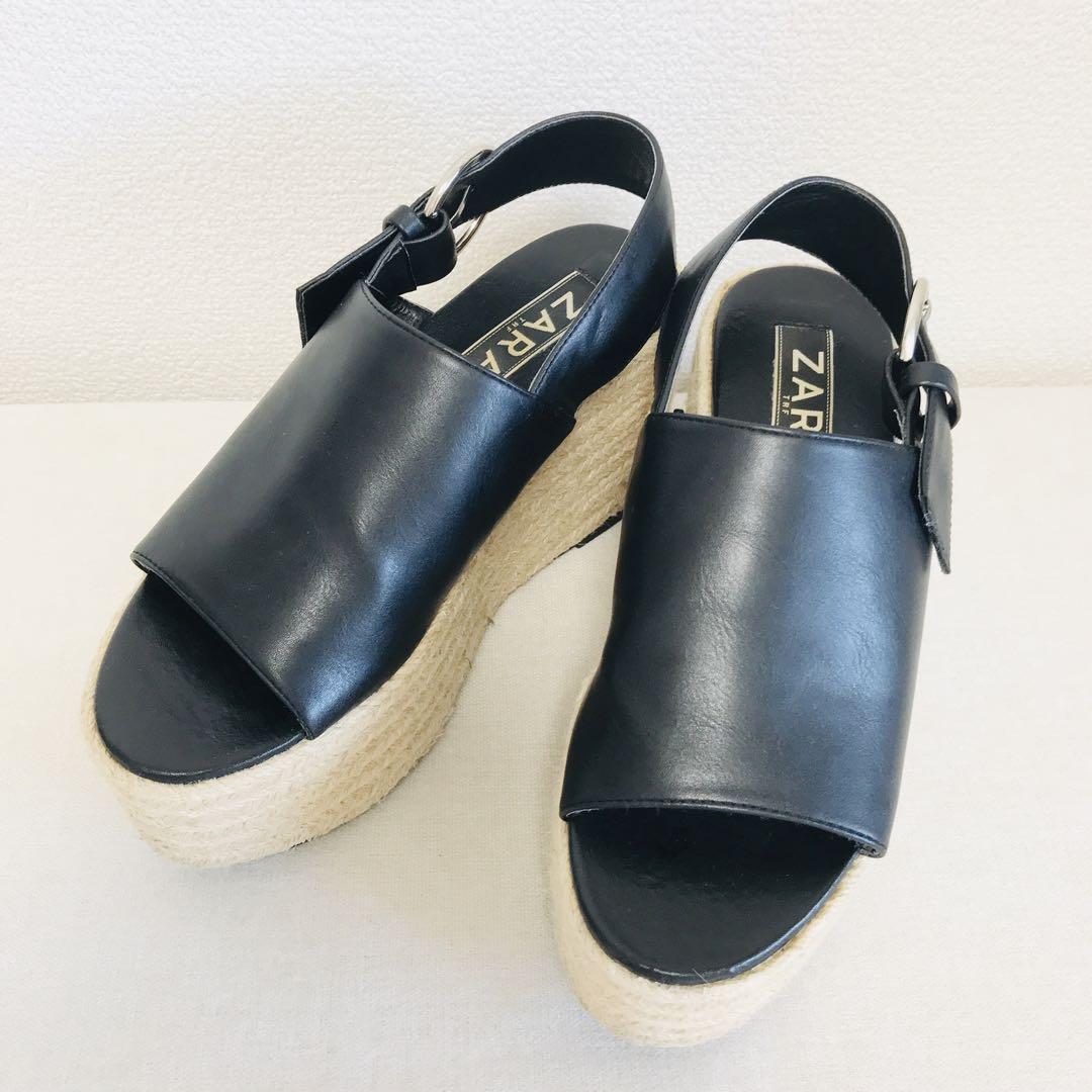ZARA ザラ レディース ウェッジサンダル ジュート 黒 サイズ24.5