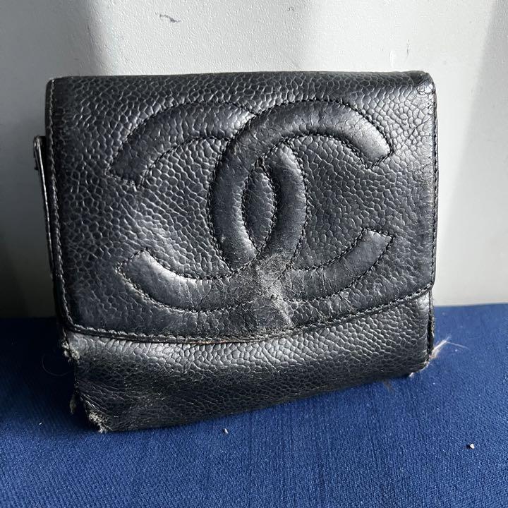 ジャンクCHANEL シャネル キャビアスキン ココマーク ダブルホック