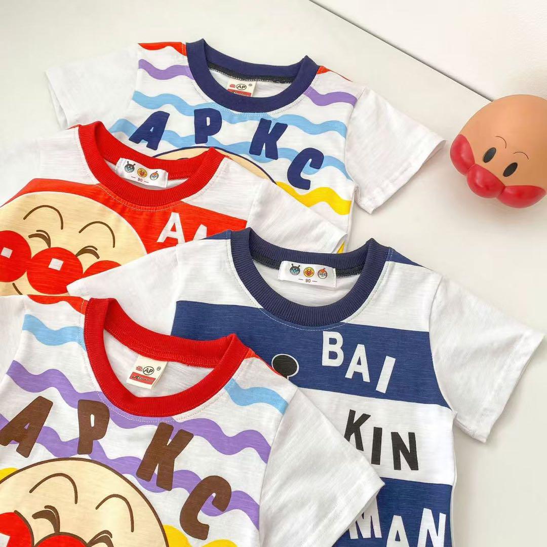 バイキンマン　半袖　Tシャツ　白ブルーしま　#561 バイキンマン半袖Tシャツ白ブルーしま#561