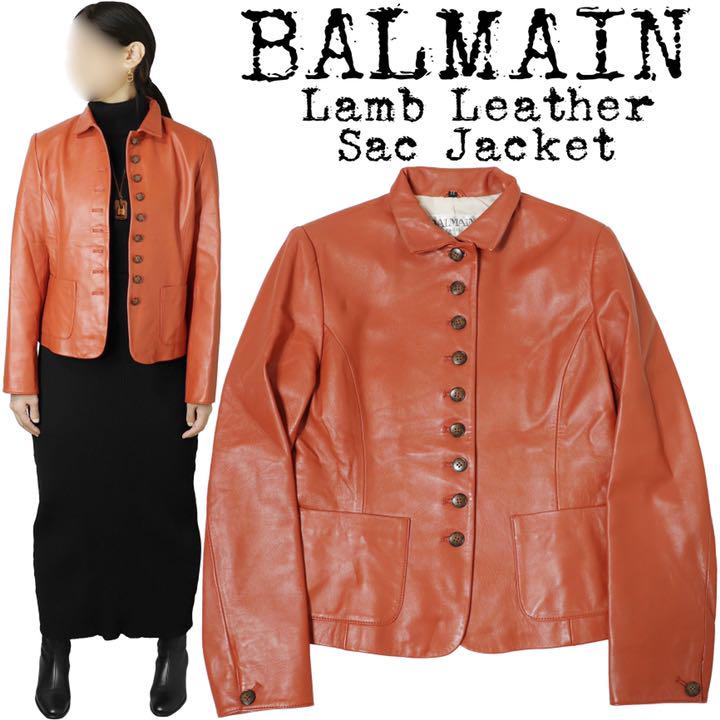 希少★BALMAIN★バルマン★VINTAGE★レザージャケット★エンジ★11号