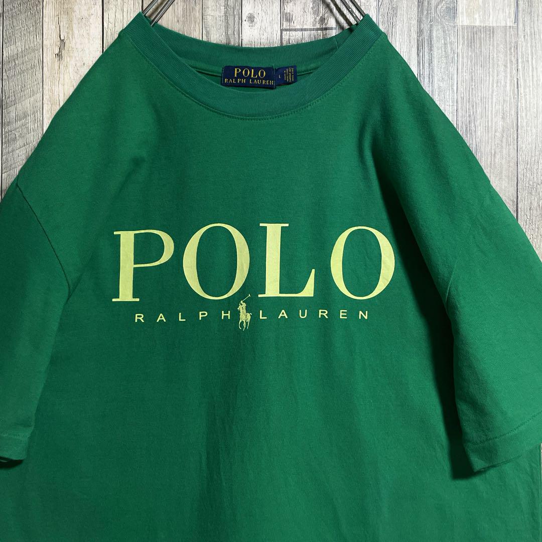 【激レア】ポロラルフローレン ビッグロゴ 裾ロゴ刺繍 Tシャツ 緑 L 香港製