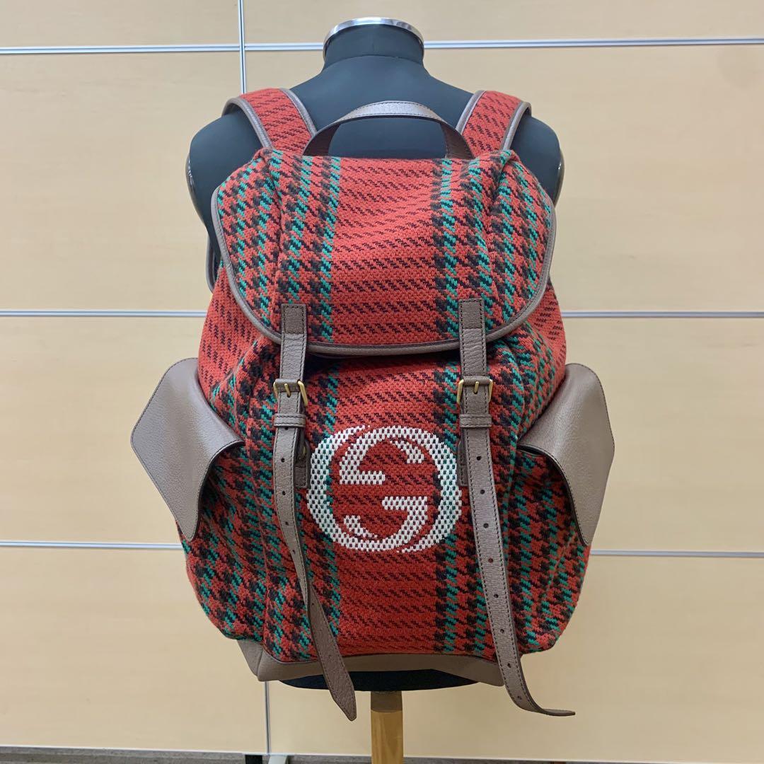 【希少/美品】GUCCI グッチ　ハウンドトゥース＆ストライプ　リュック