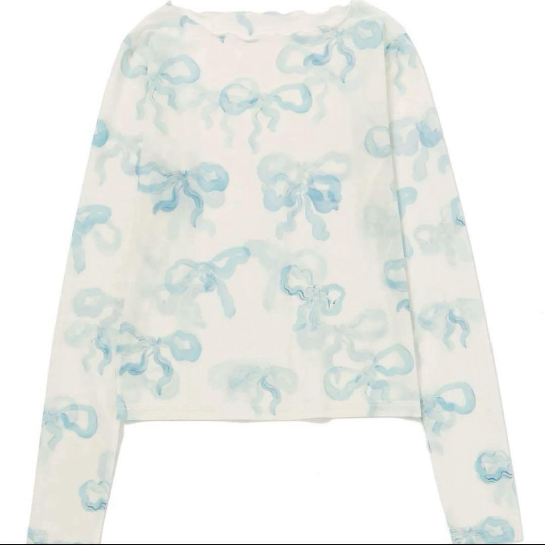 トップス BABY BLUE RIBBON SEE-THROUGH TOPS poppy