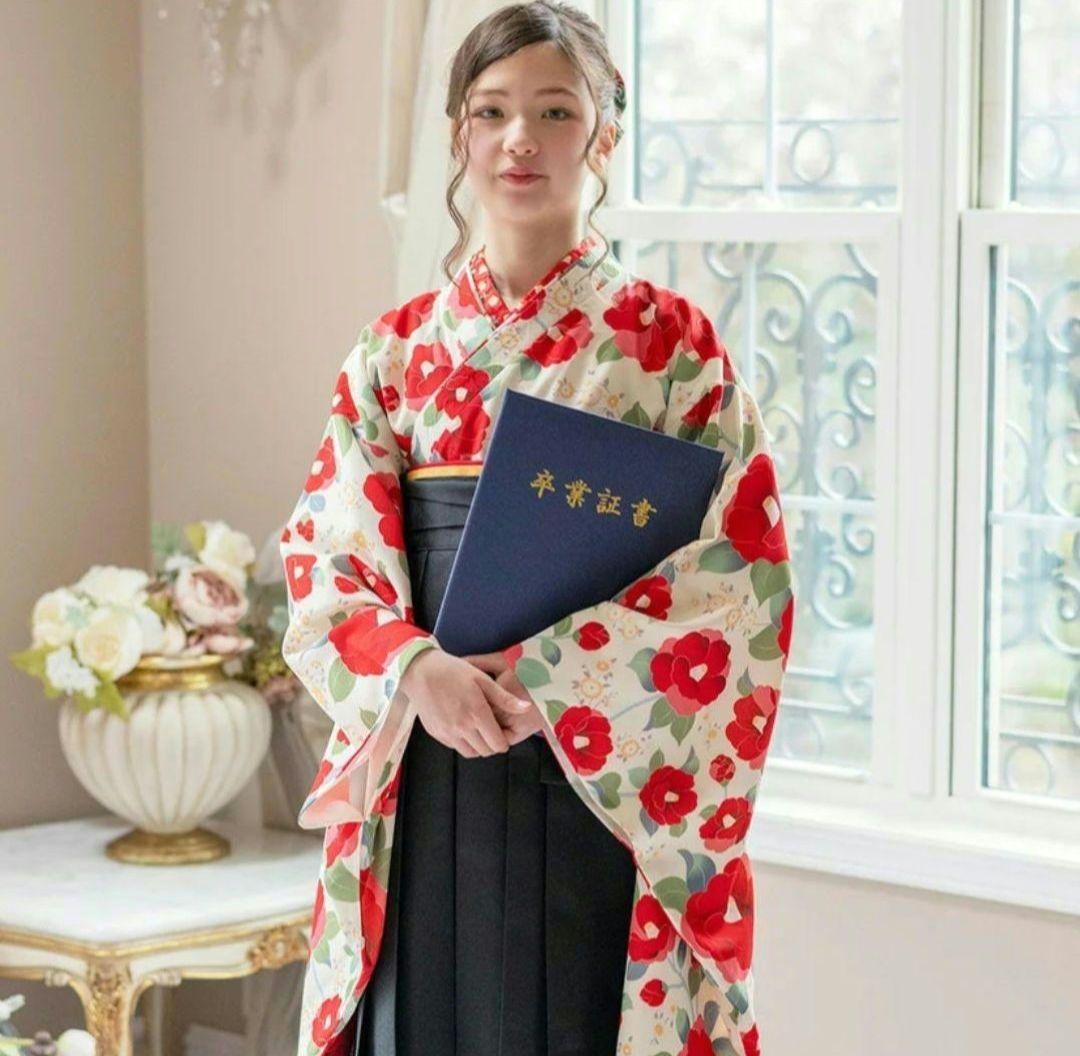 卒業式✿キャサリンコテージ✿椿 黒袴 3点セット✿簡単着付け 160Catherine Cottage