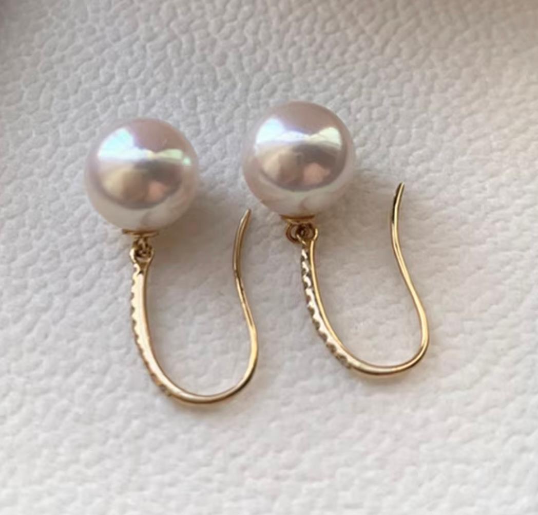 K18YG あこや真珠 天女 ダイヤモンド ピアス フックピアス 18K YG