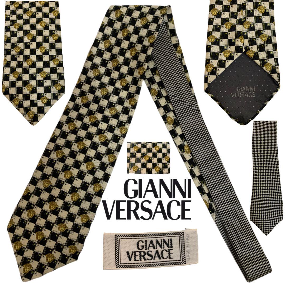 GIANNI VERSACE VINTAGE メデューサチェック柄シルクネクタイ