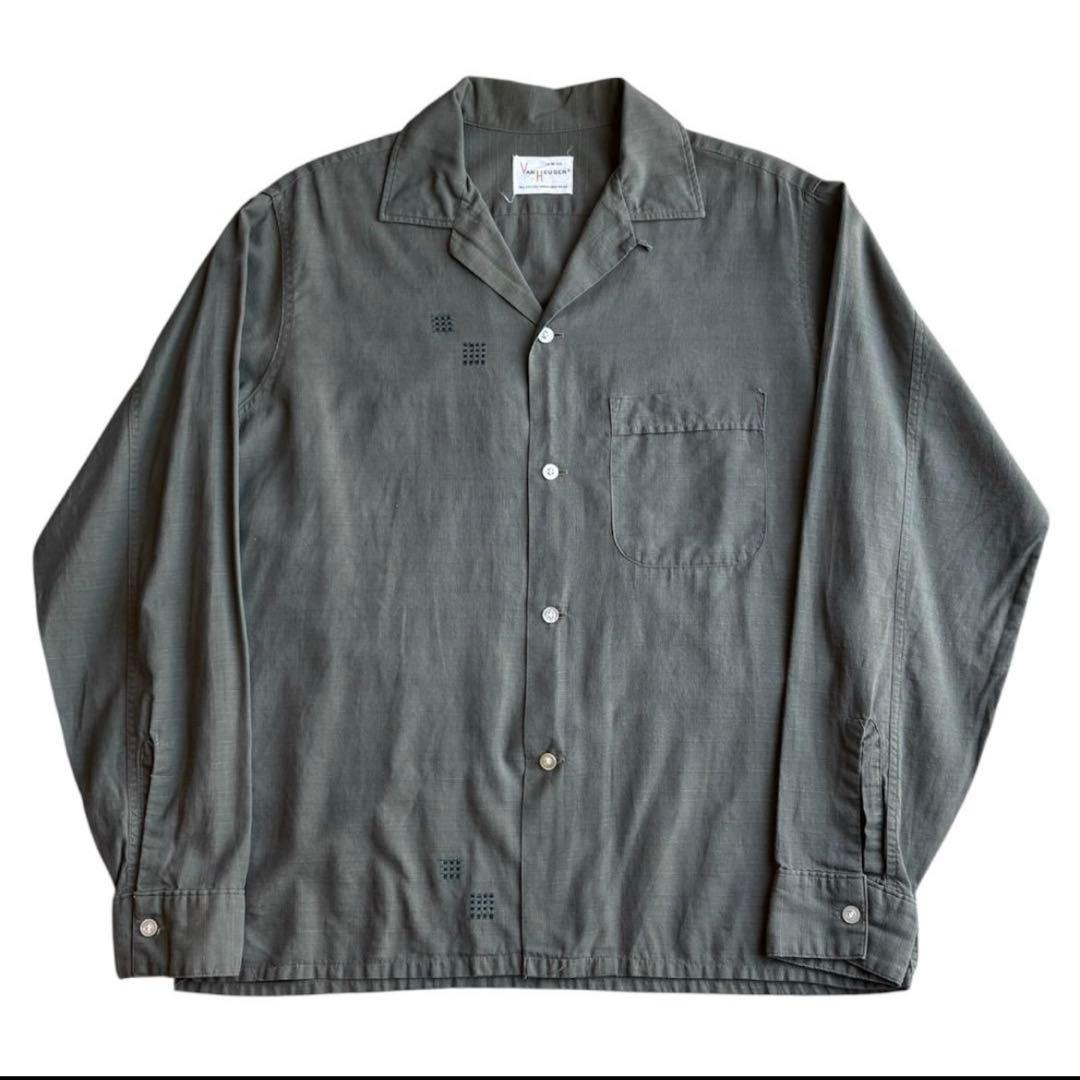 60s Van Heusenオープン シャツ 刺繍 グレーL