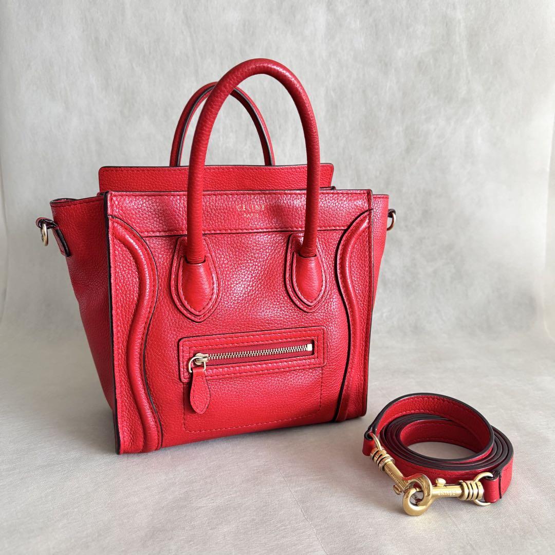CELINE セリーヌ ラゲージ ナノショッパー 2way バッグ レッド 赤