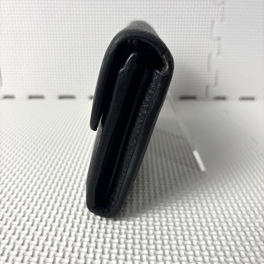 美品　グッチ　長財布　GG　インターロッキング　フラップ　ロゴ　シボ革　ブラック