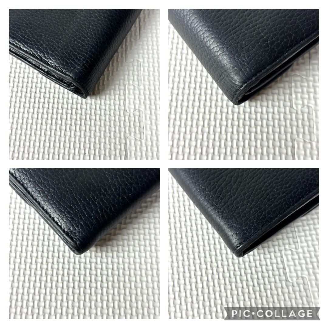 美品　グッチ　長財布　GG　インターロッキング　フラップ　ロゴ　シボ革　ブラック