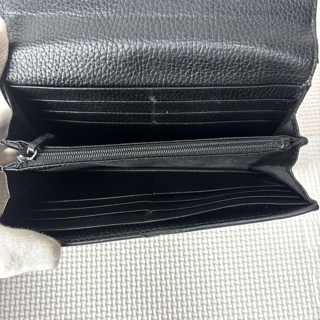 美品　グッチ　長財布　GG　インターロッキング　フラップ　ロゴ　シボ革　ブラック