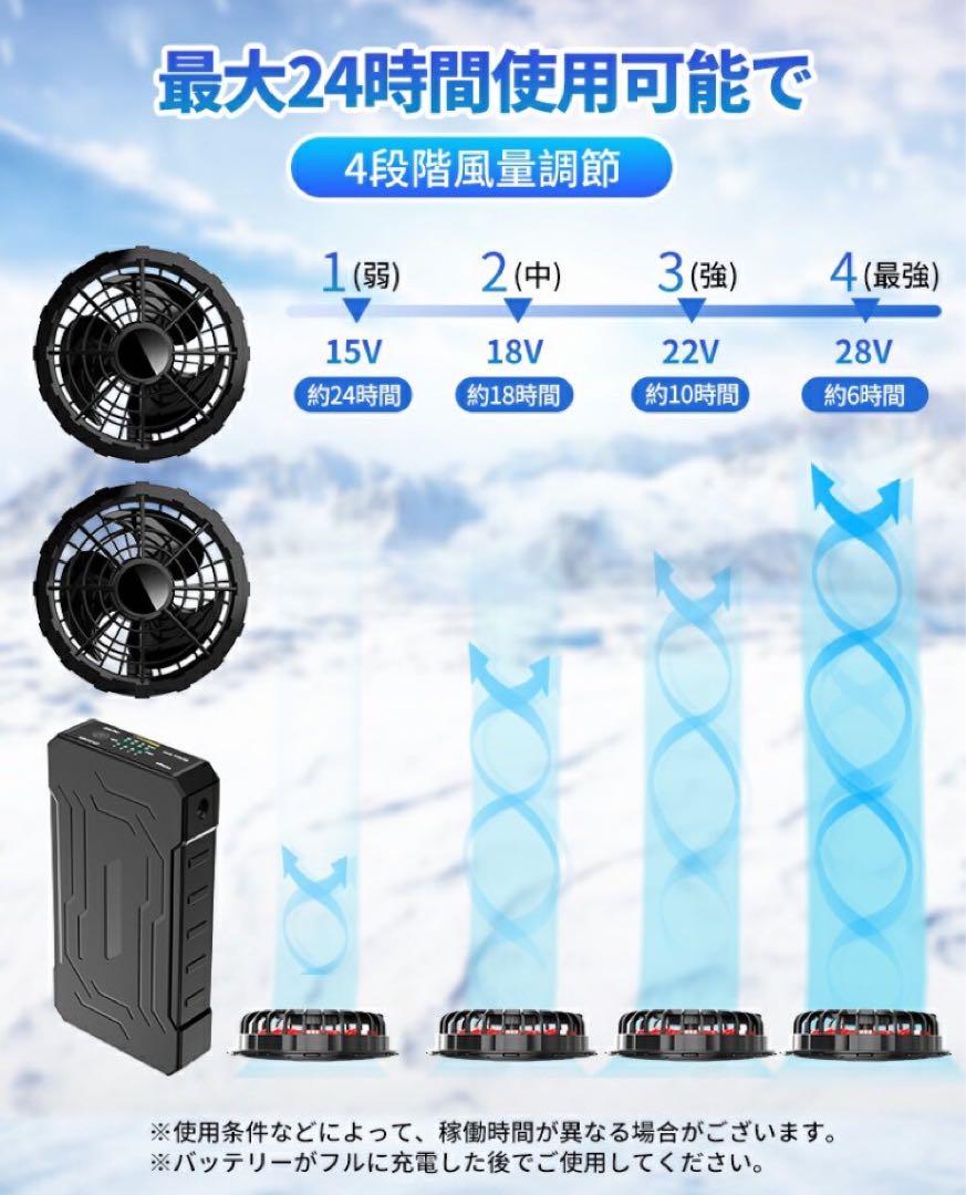 ファンバッテリーセット 4段階調節 24V高出力 大風量 低騒音 静音 熱中症