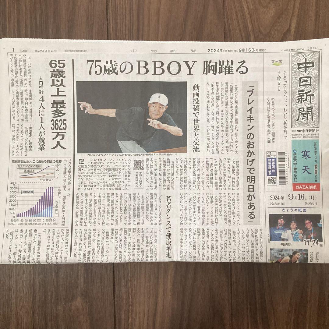 未使用】中日新聞 朝刊 1週間分 ［2024.9.16〜2024.9.22