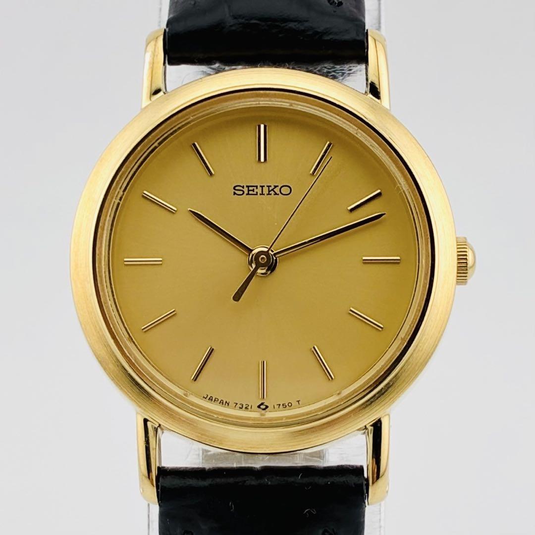 【美品　希少品　新品電池】3230 SEIKO レディース腕時計　ゴールド　黒色 希少品 美品 新品電池】3288 SEIKO レディース腕時計 ゴールド