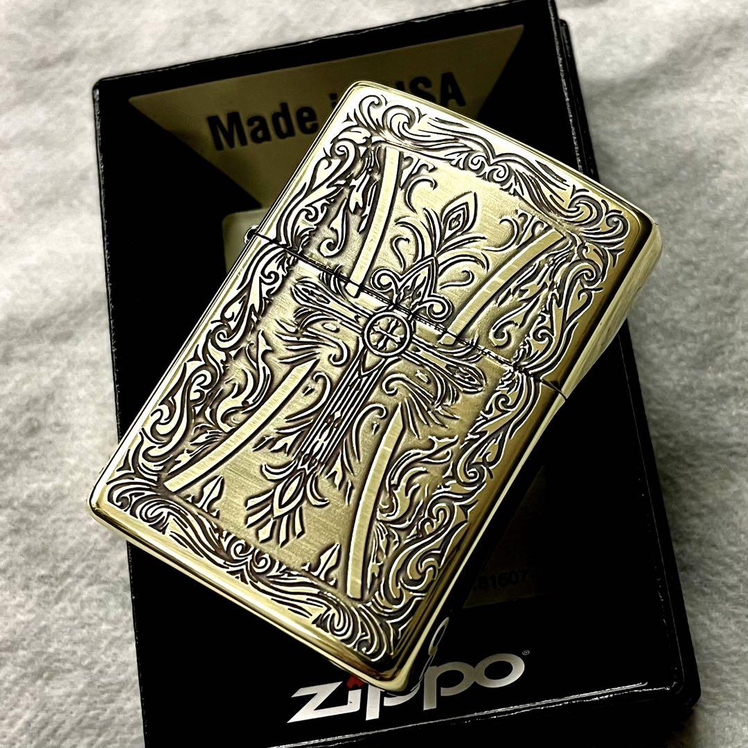 ZIPPO アラベスク　クロス　ブラスイブシ仕上げ　かっこいい　ジッポー　新品
