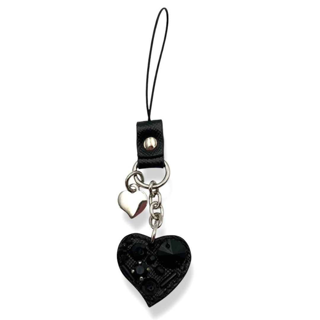 【美品】 PRADA プラダ　携帯ストラップ　バッグチャーム　ハート　ブラック