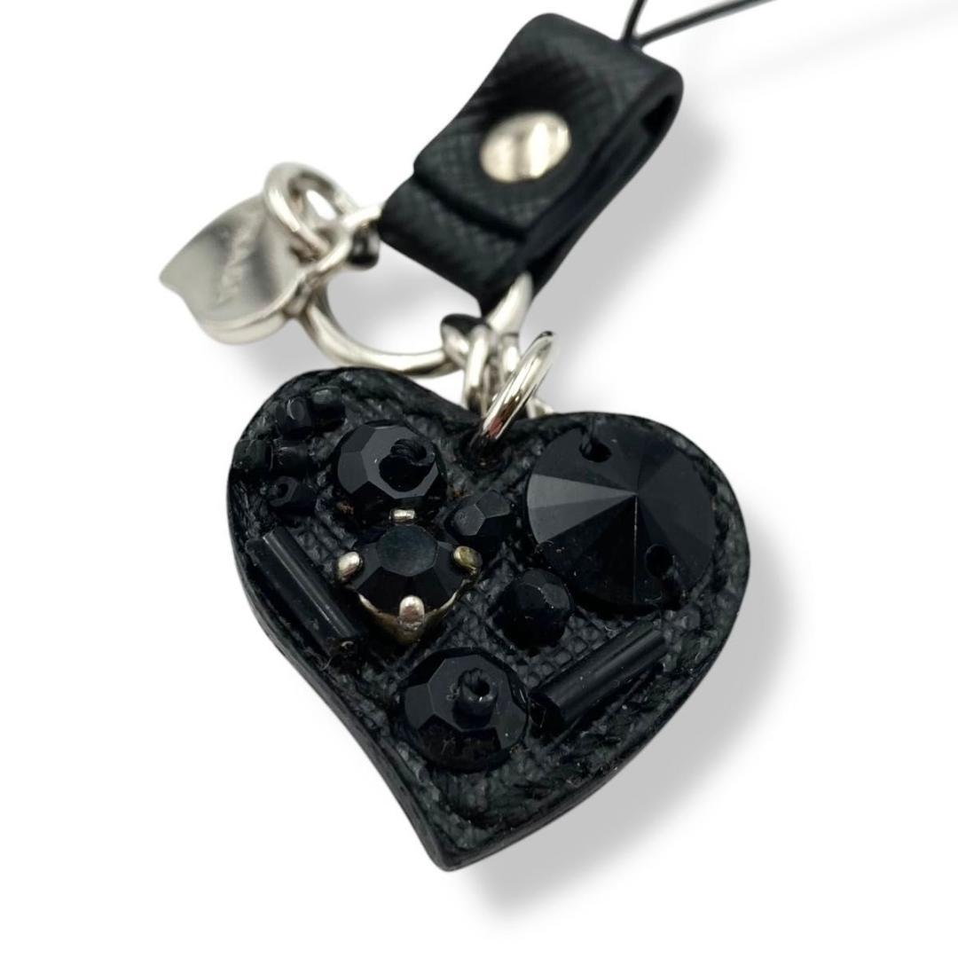【美品】 PRADA プラダ　携帯ストラップ　バッグチャーム　ハート　ブラック
