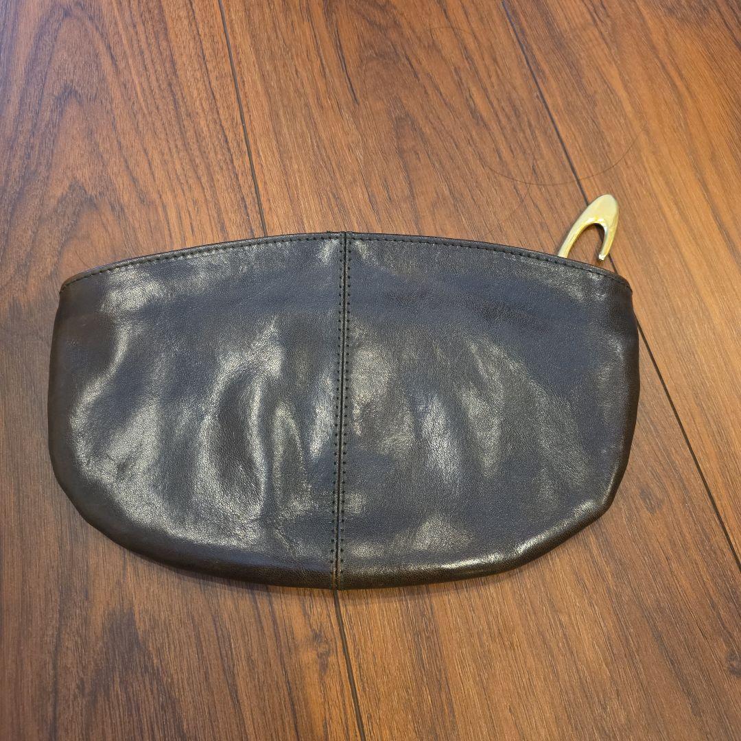 ダークブラウンレザーポーチ 収納袋付き