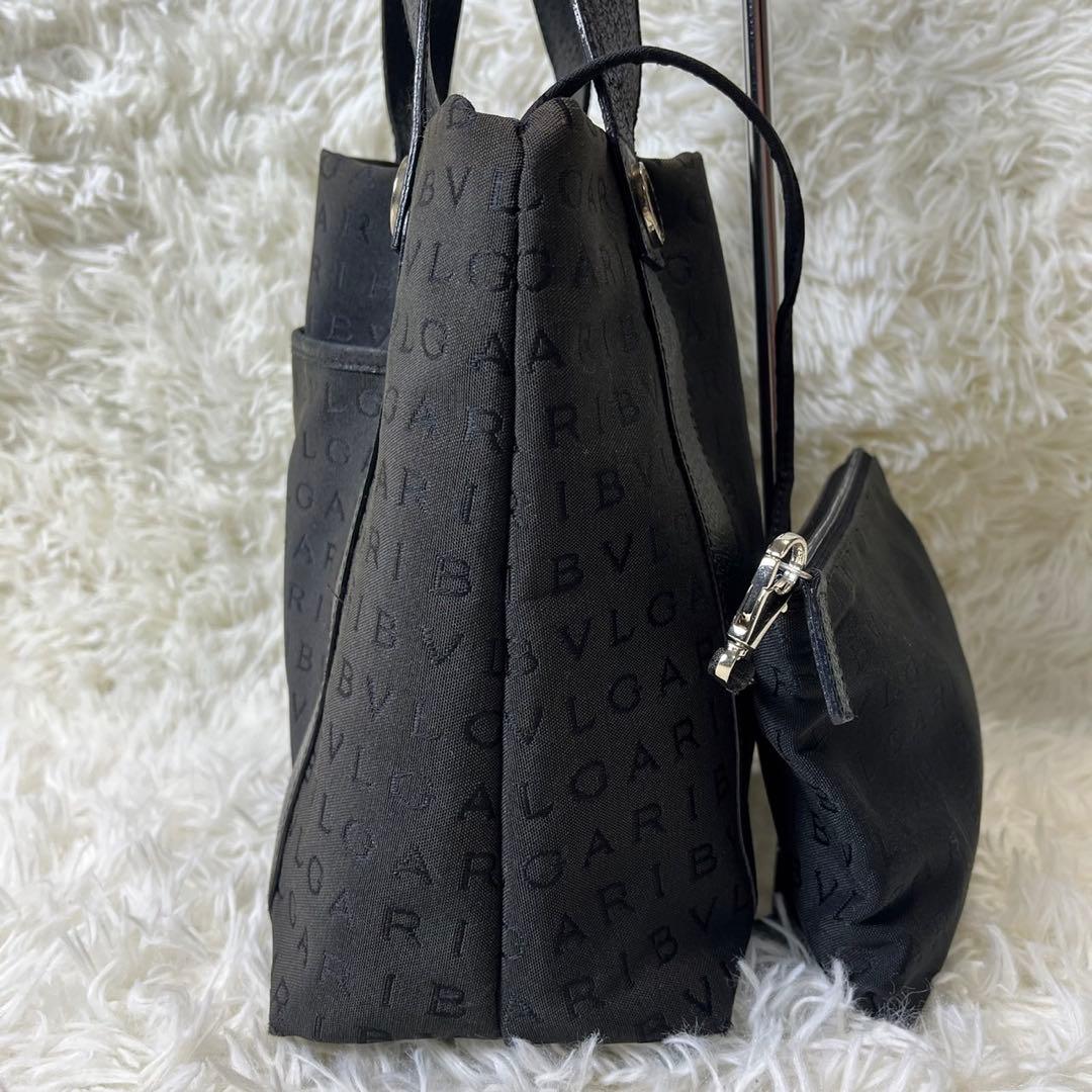 ブルガリ トートバッグ ロゴマニア サークルロゴ ポーチ付き 黒 キャンバス