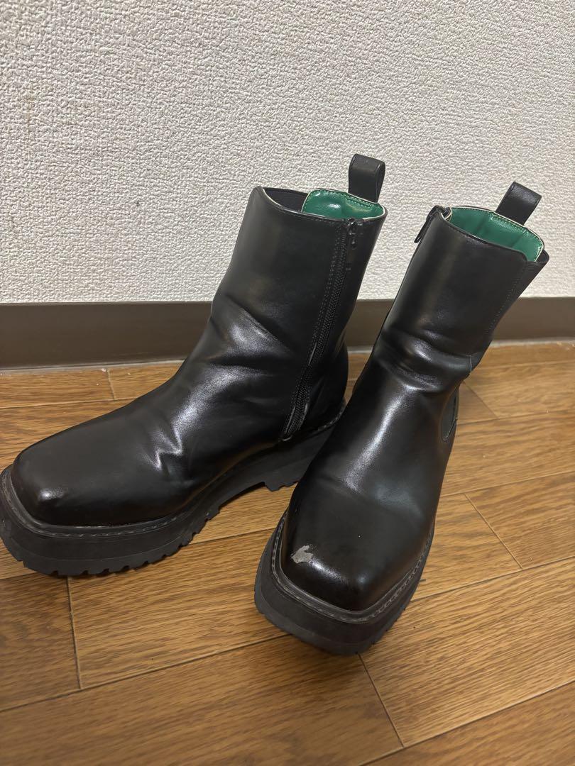 サイドゴア ブラック レザーブーツ 厚底 ロデオ