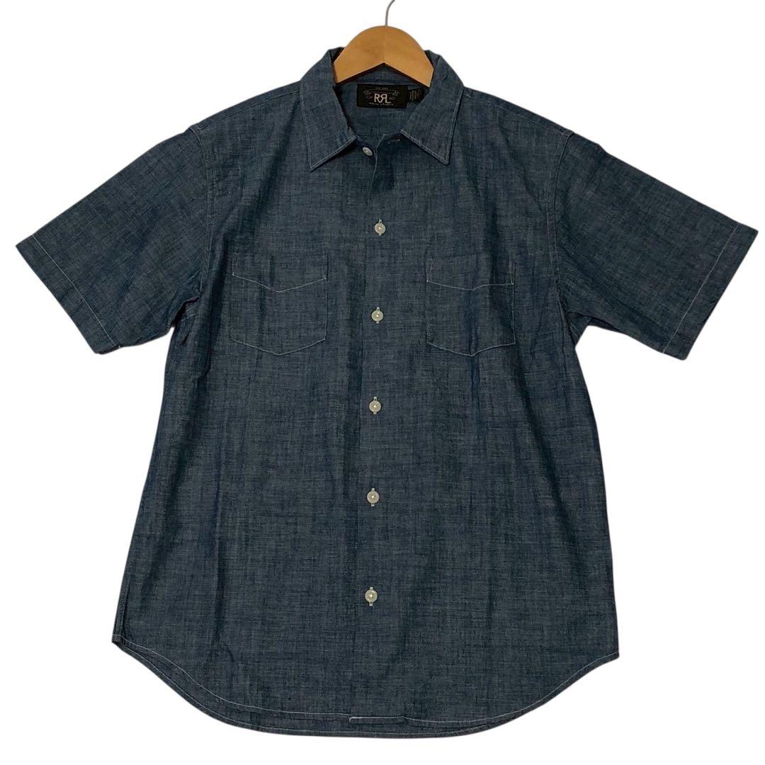 良品◎DOUBLE RL ダブルアールエル 半袖シャツ デニム地 メンズ