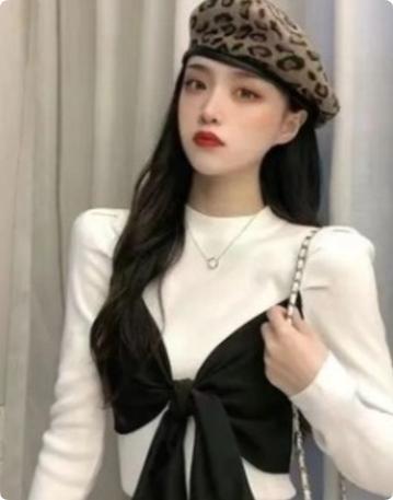 ワイト　リボン結び　韓国　高見え　シンプ