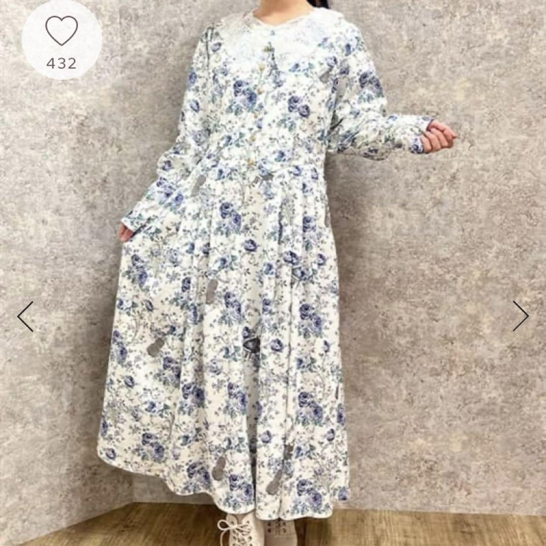 axes femme 音楽と薔薇柄ドレス風ワンピース 美品 アクシーズ
