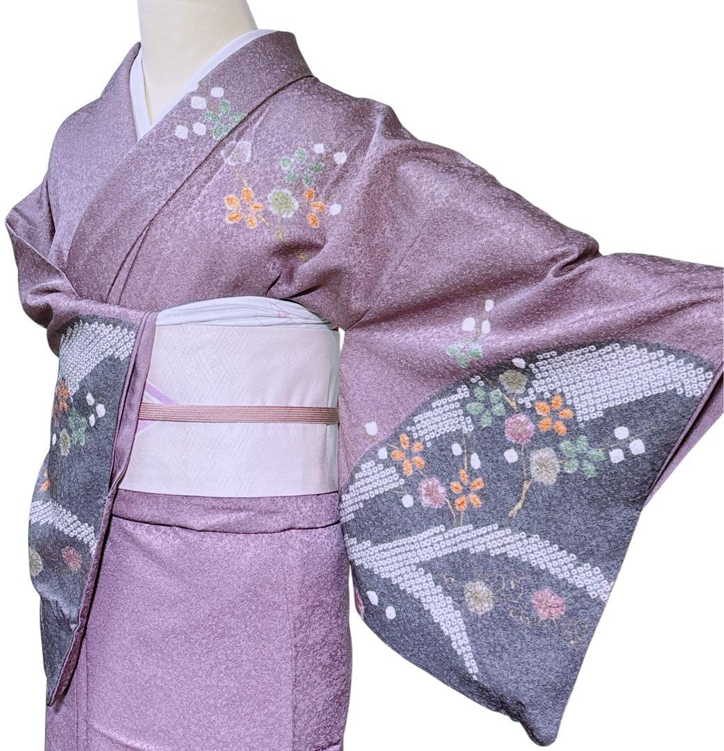 A91愛華 着物 訪問着 袷 絞り 辻ヶ花 藤紫 正絹 美品 - メルカリ