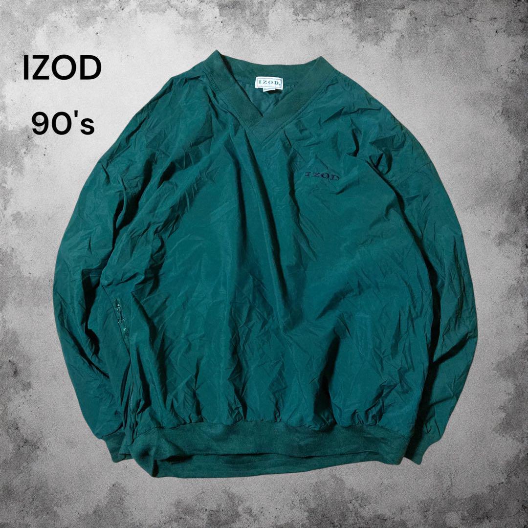 90s IZOD ナイロンプルオーバー 刺繍 ニットリブ USA ゴルフ