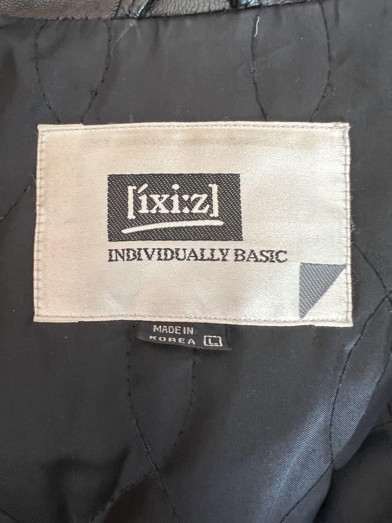 ixi:z ブラックレザーブルゾンジャケット キルティング ボタン付き
