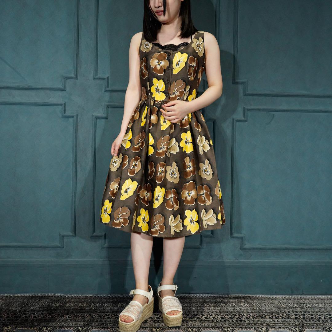 PRADA プラダお花柄デザインシルクウールノースリーブワンピース
