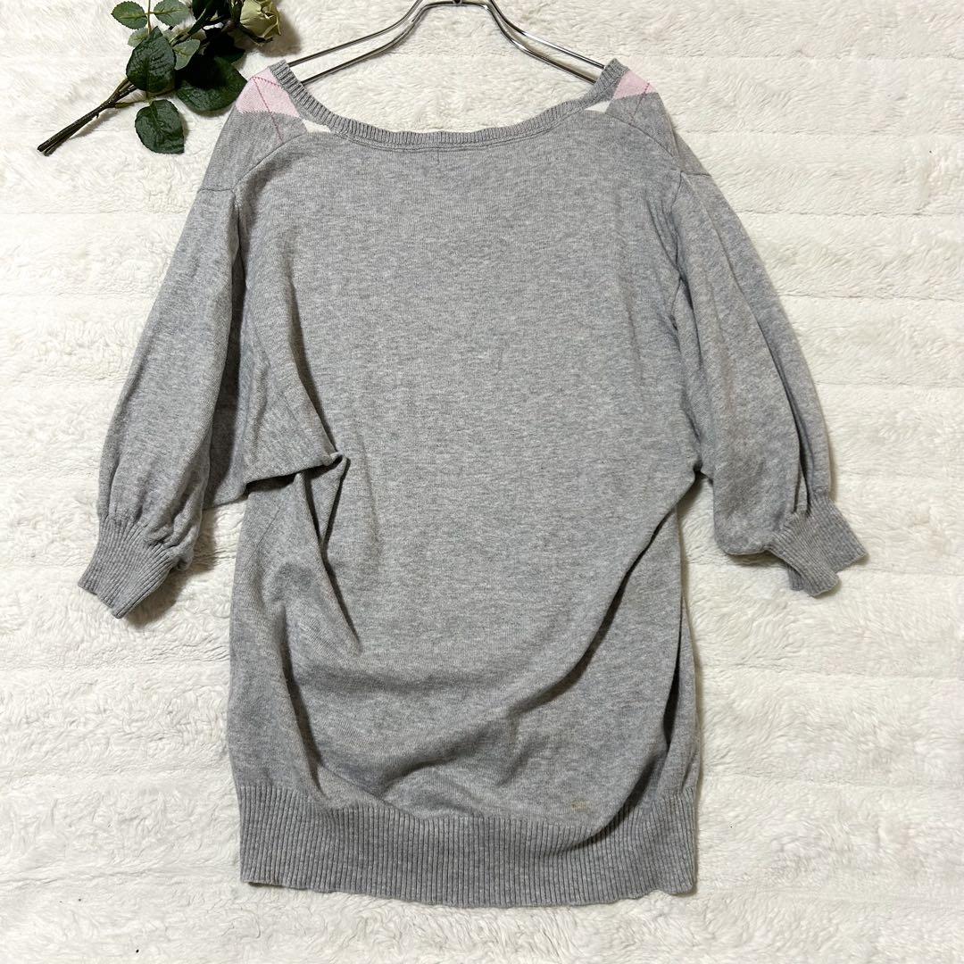 バーバリーブルーレーベル✨カシミヤ混　アーガイル　半袖ニット　38号　バルーン袖