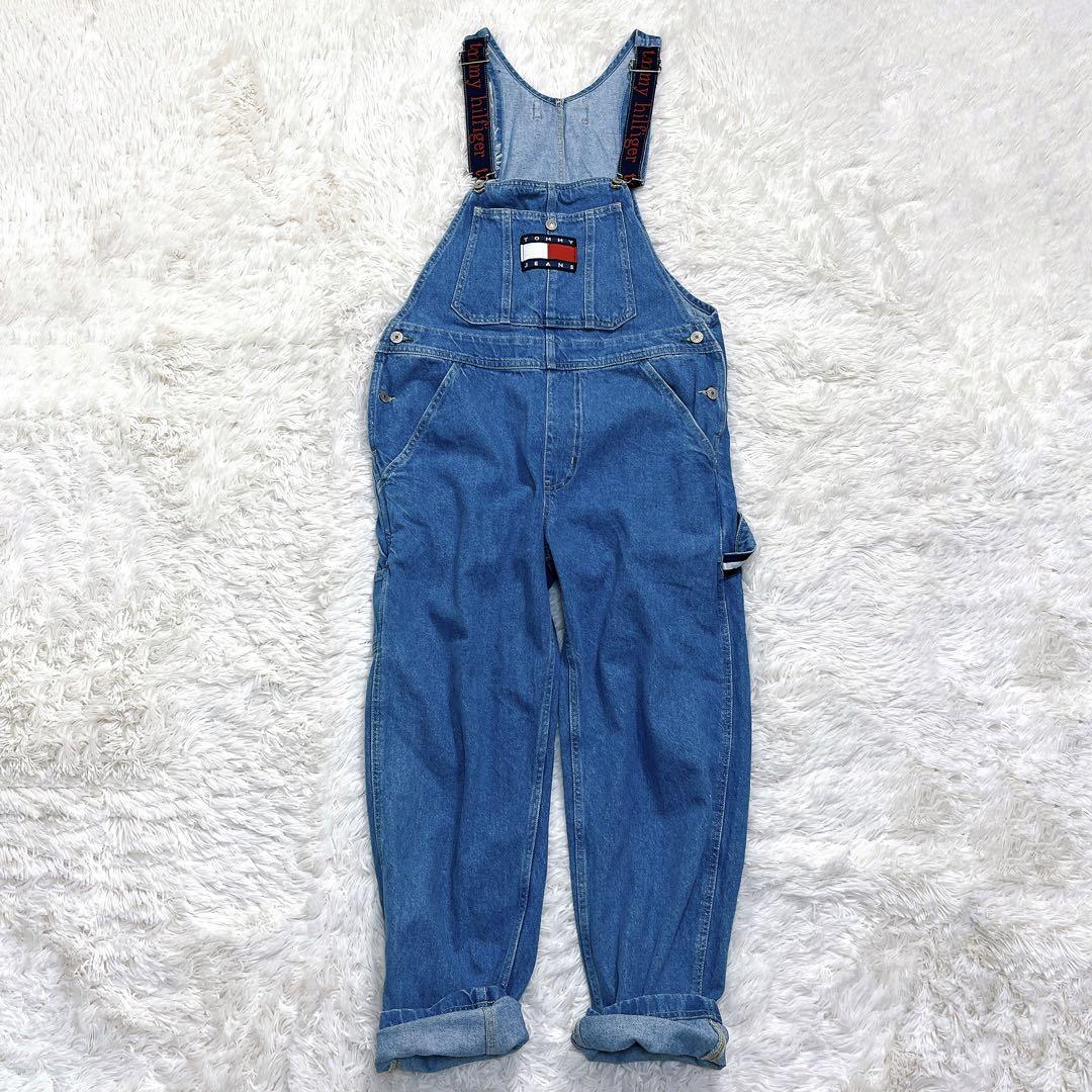 tommy jeans オーバーオール デニム ロゴ ウォニョン サロペット