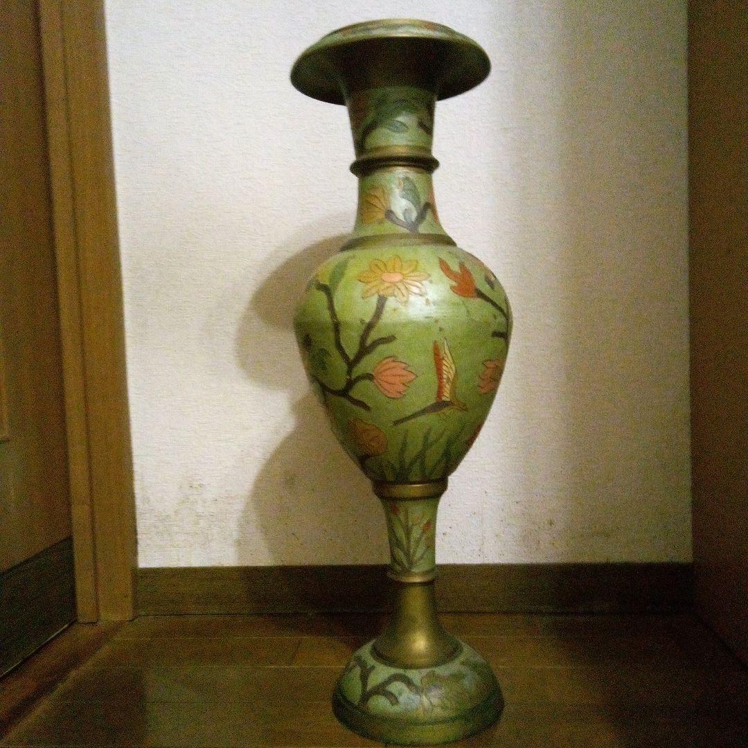 中国古玩　銅製七宝　花鳥紋様　花瓶